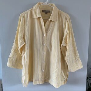 Croft Barrow Shirt Cotton Button Up Top Striped Butter Yellow White Size XL